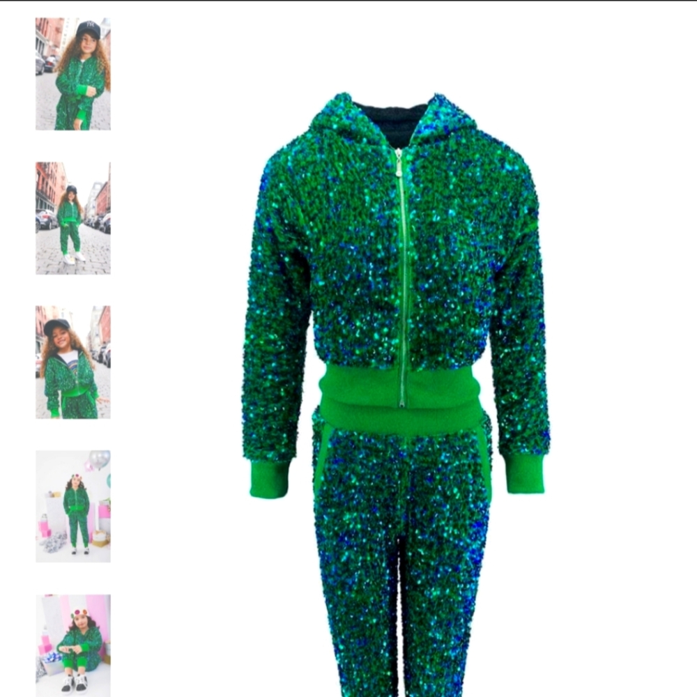 Lola + The Boys Green Sequin Hoodie & Jogger Set